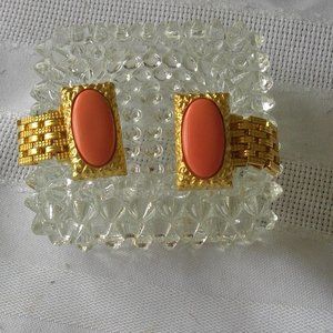 Cufflinks, Vintage, Coral Stone, Gold Link